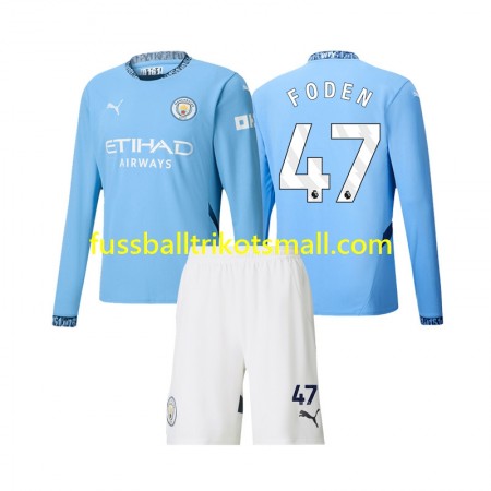 Fußballtrikots Manchester City Phil Foden 47 Kinder 2024-2025 Langarm Heimtrikotsatz kaufen